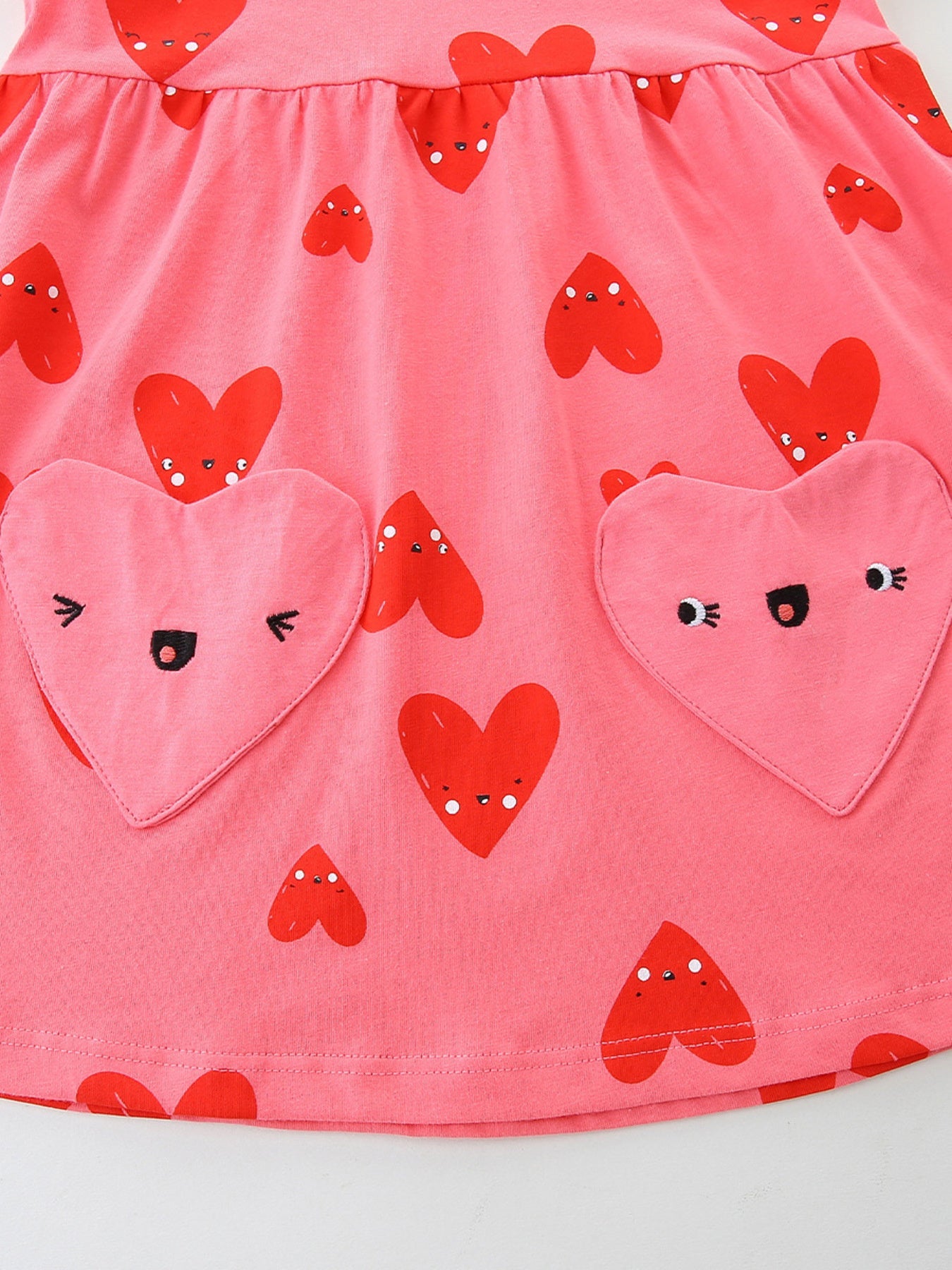 Children's Heart Print Pocket Detail Casual Dress