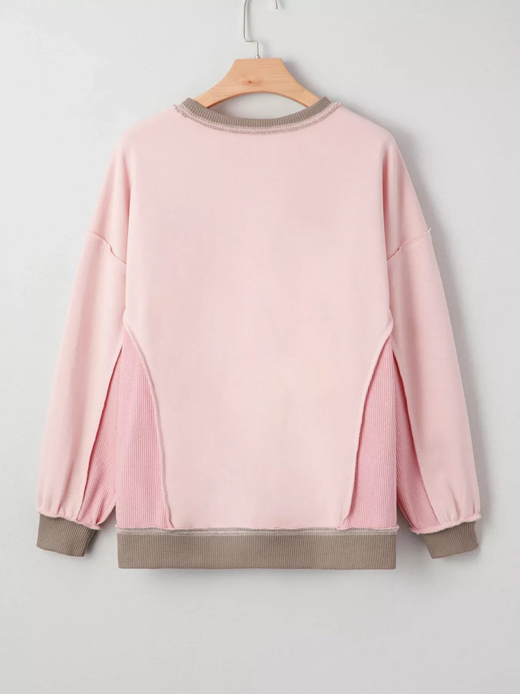 Color Block Mix Texture Waffle Patchwork Oversize Sweatshirt