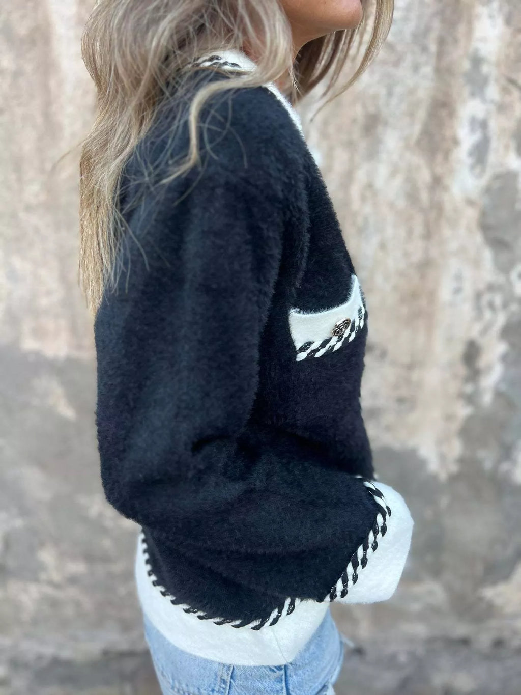 Contrast Trim Button Up Cardigan