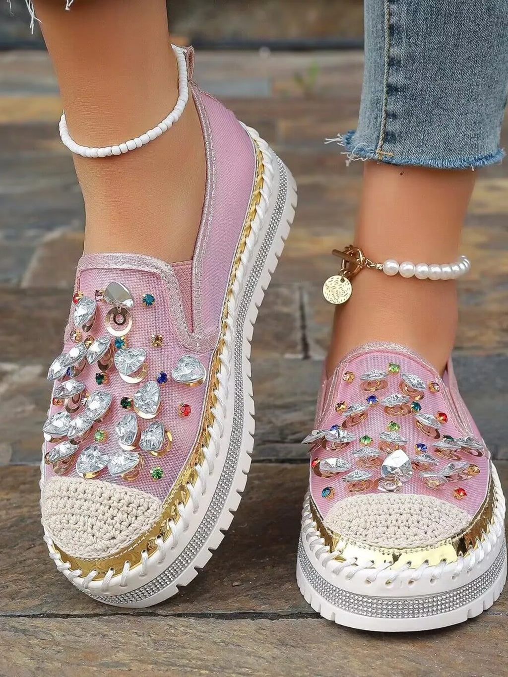 Rhinestone Platform Slip-Ons