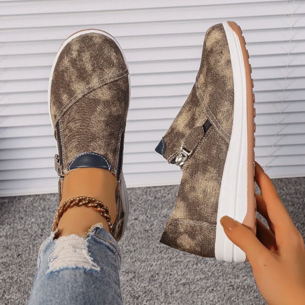 Zip Detail Round Toe Slip-Ons