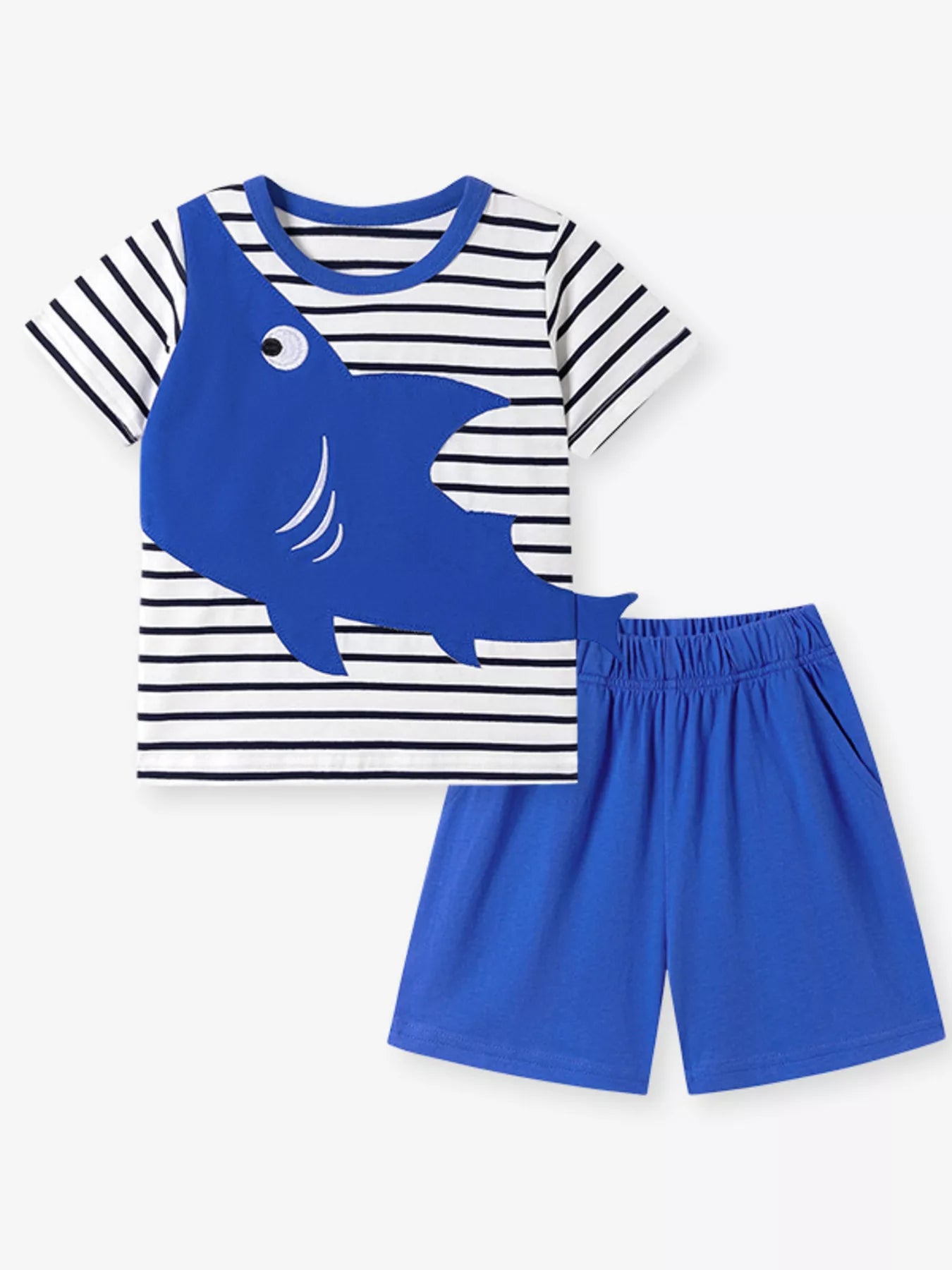Children's Shark Applique Striped T-Shirt & Shorts Set