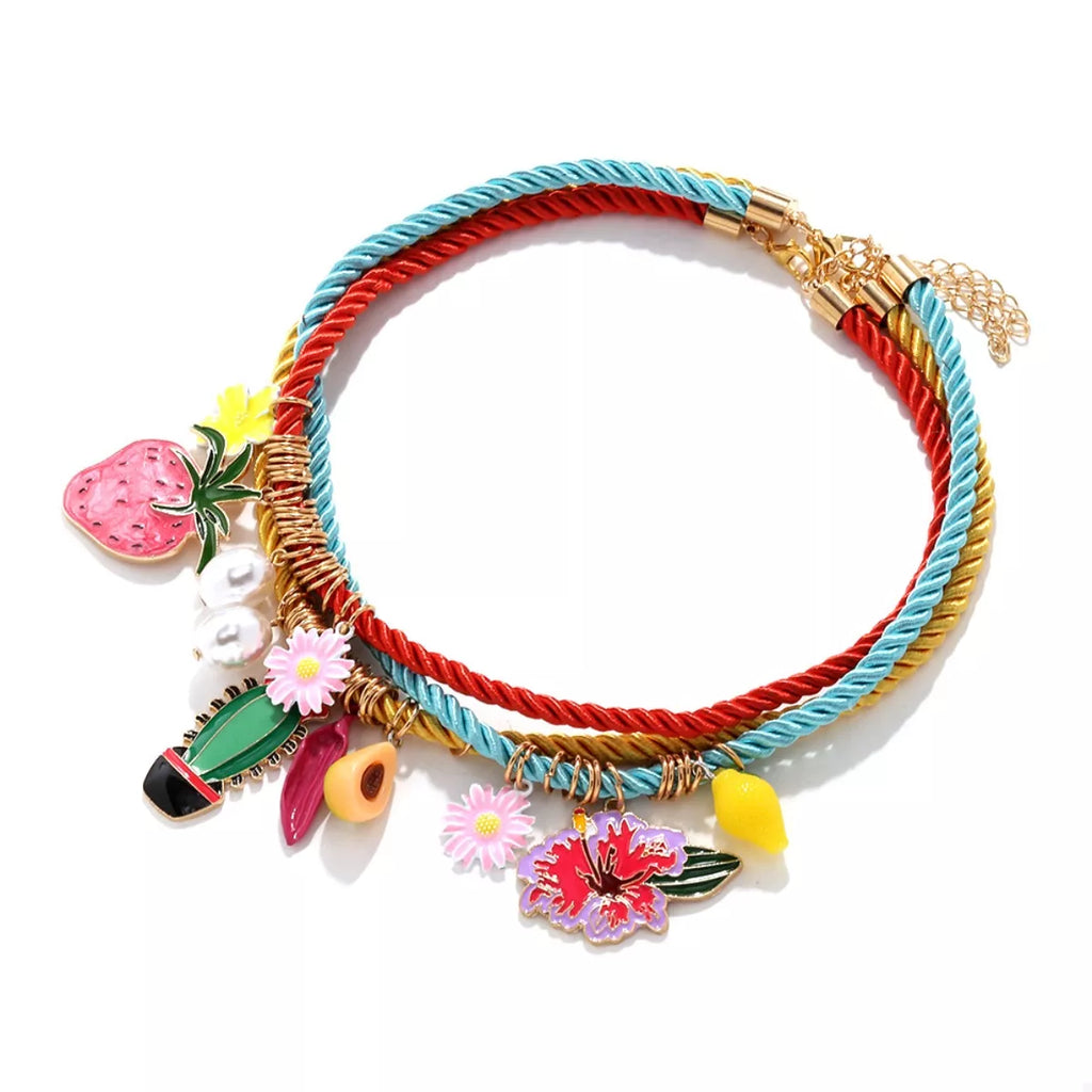 3 Piece Colorful Rope Charm Necklace