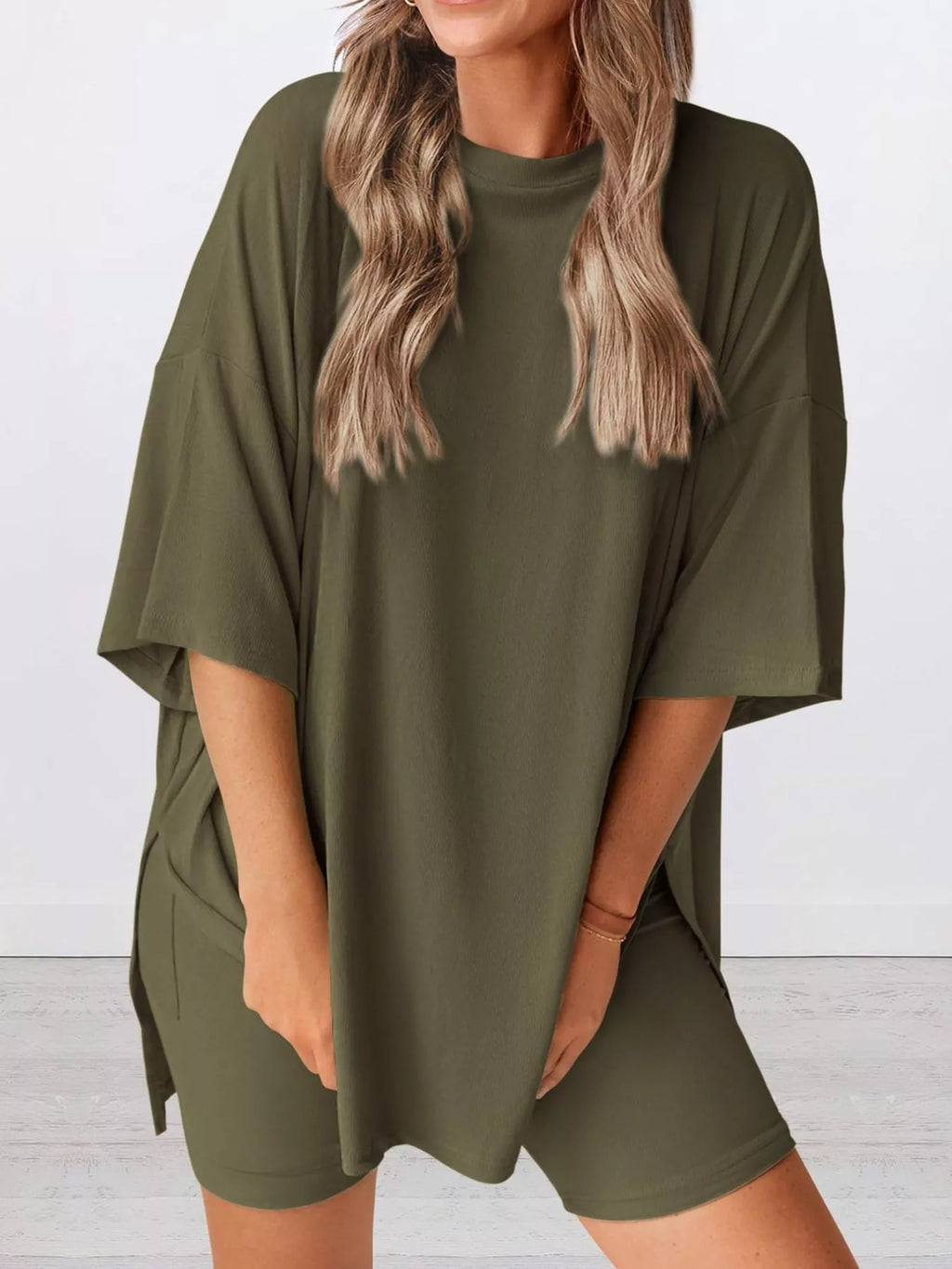Full Size Half Sleeve T-Shirt and Shorts Set Plus Size