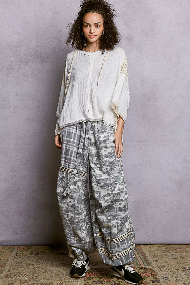 POL Short Sleeve Hoodie Top with Lace Detail