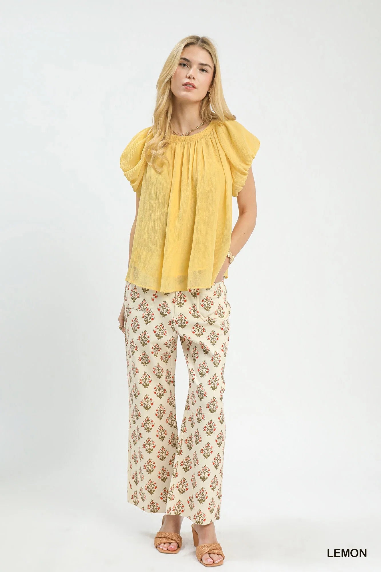 Umgee Crinkle Flutter Sleeve Peasant Top
