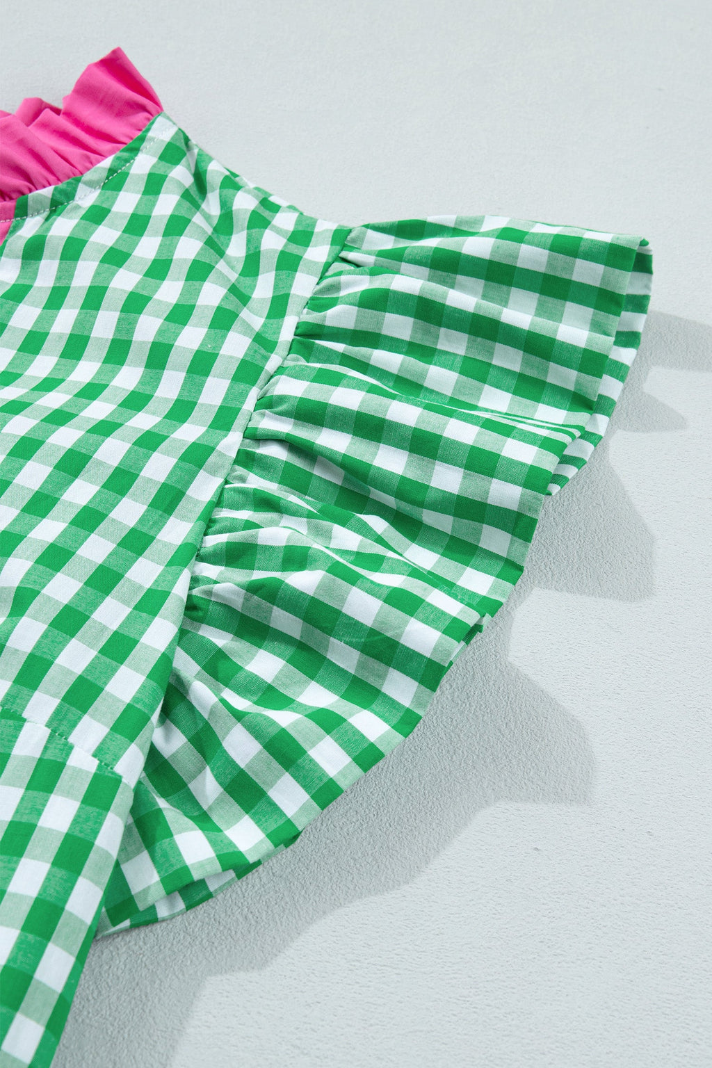 Gingham Colorblock Ruffle Sleeve Midi Dress