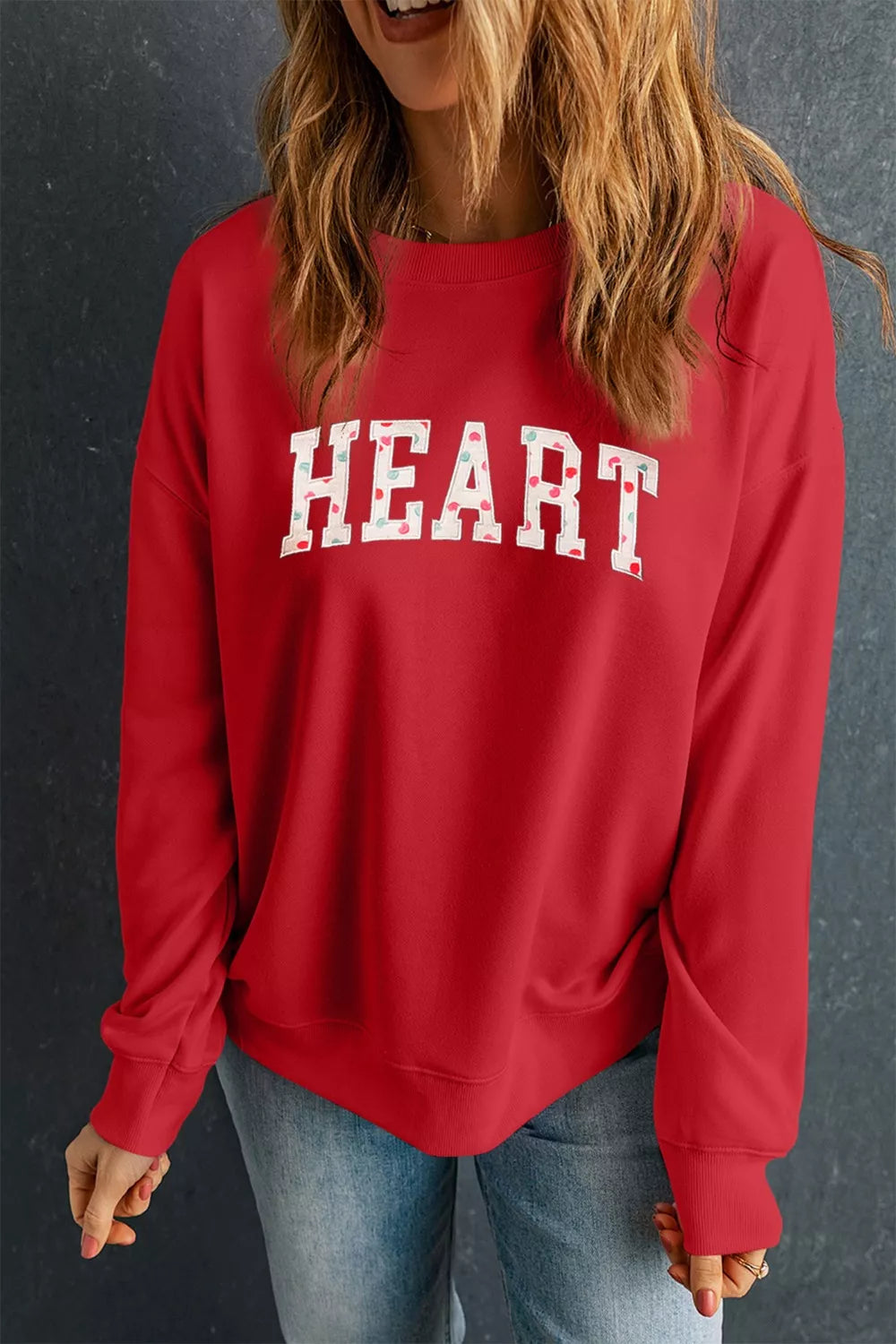 HEART Embroidered Patched Graphic Valentine Sweatshirt