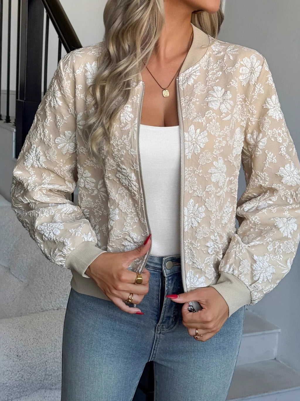 Floral Lightweight Zip Up Jacket
