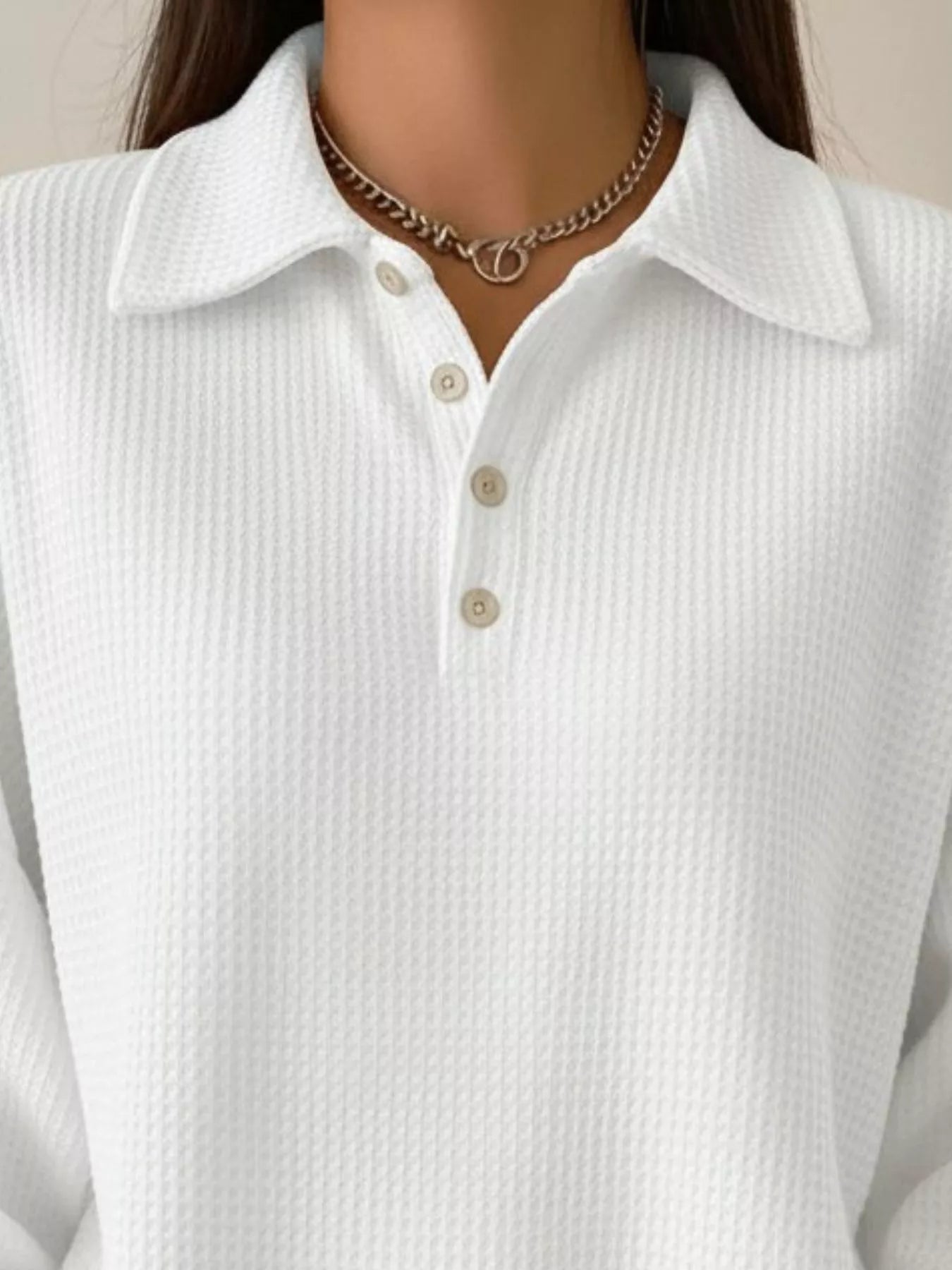 Full Size Waffle Knit Button Detail Top Plus Size