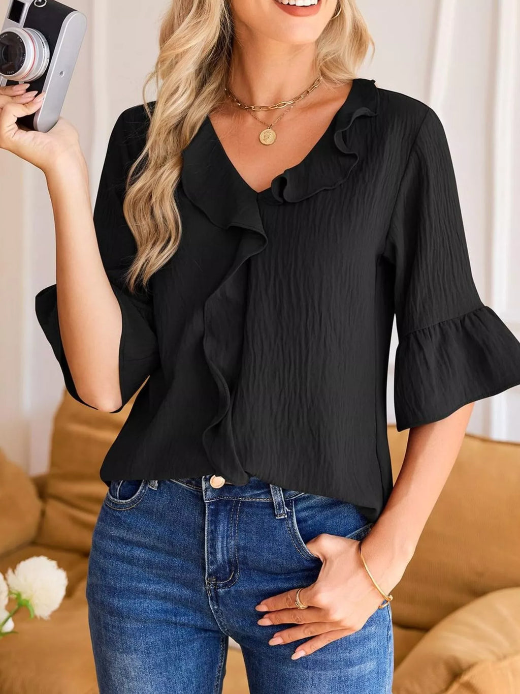 Ruffled Flounce Sleeve Blouse