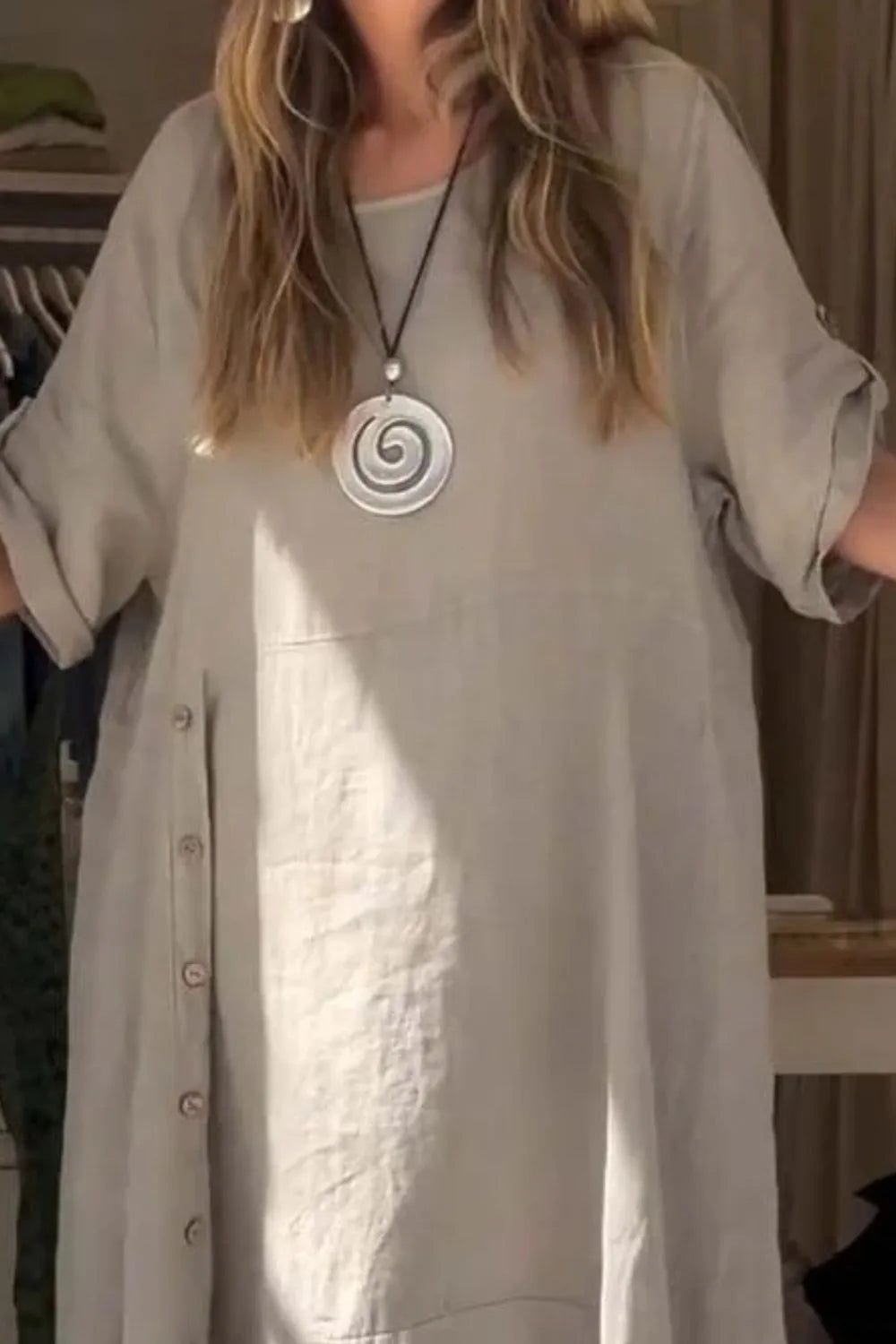 Full Size Relaxed Fit Short Sleeves Dress Plus Size