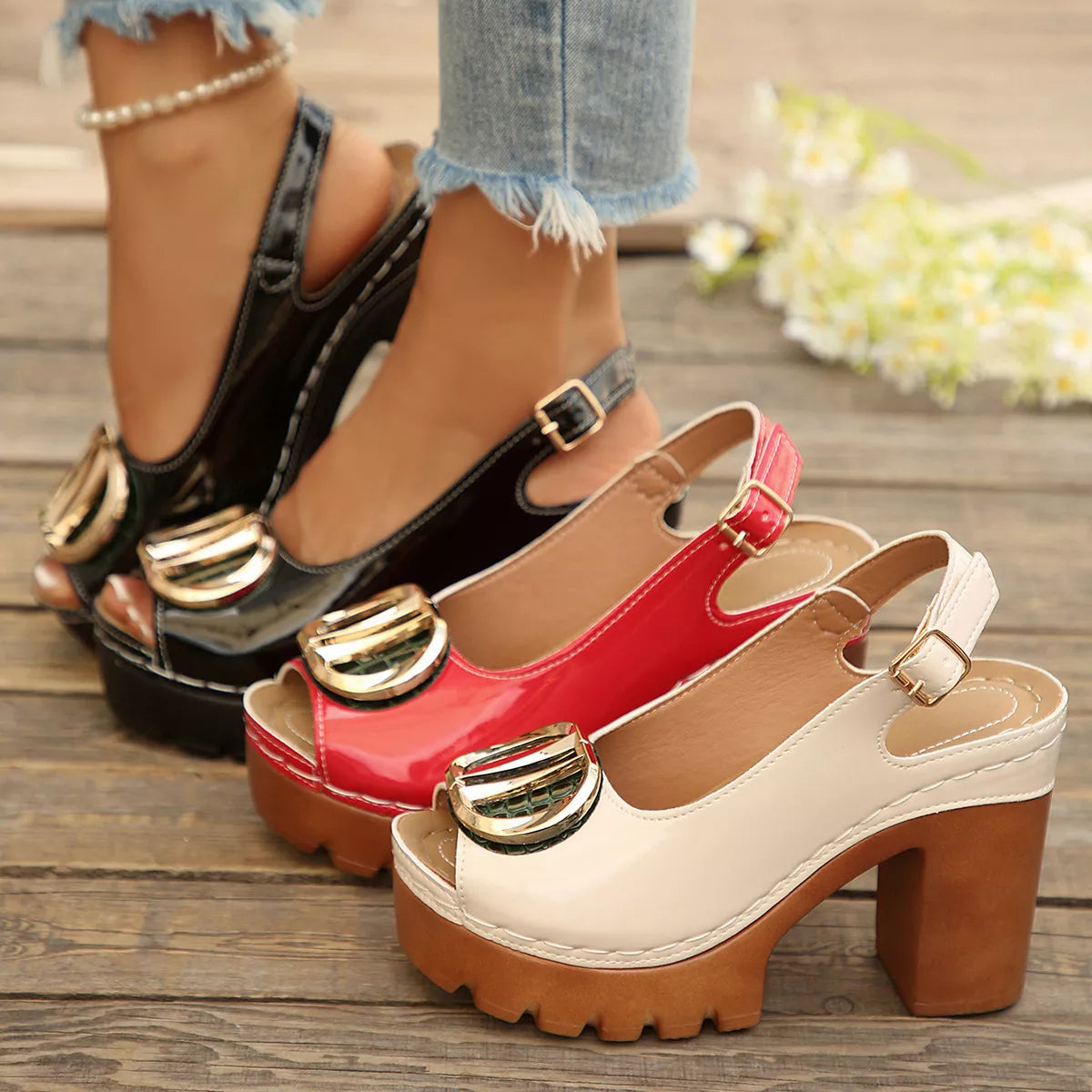 Peep Toe Block Heels Sandals