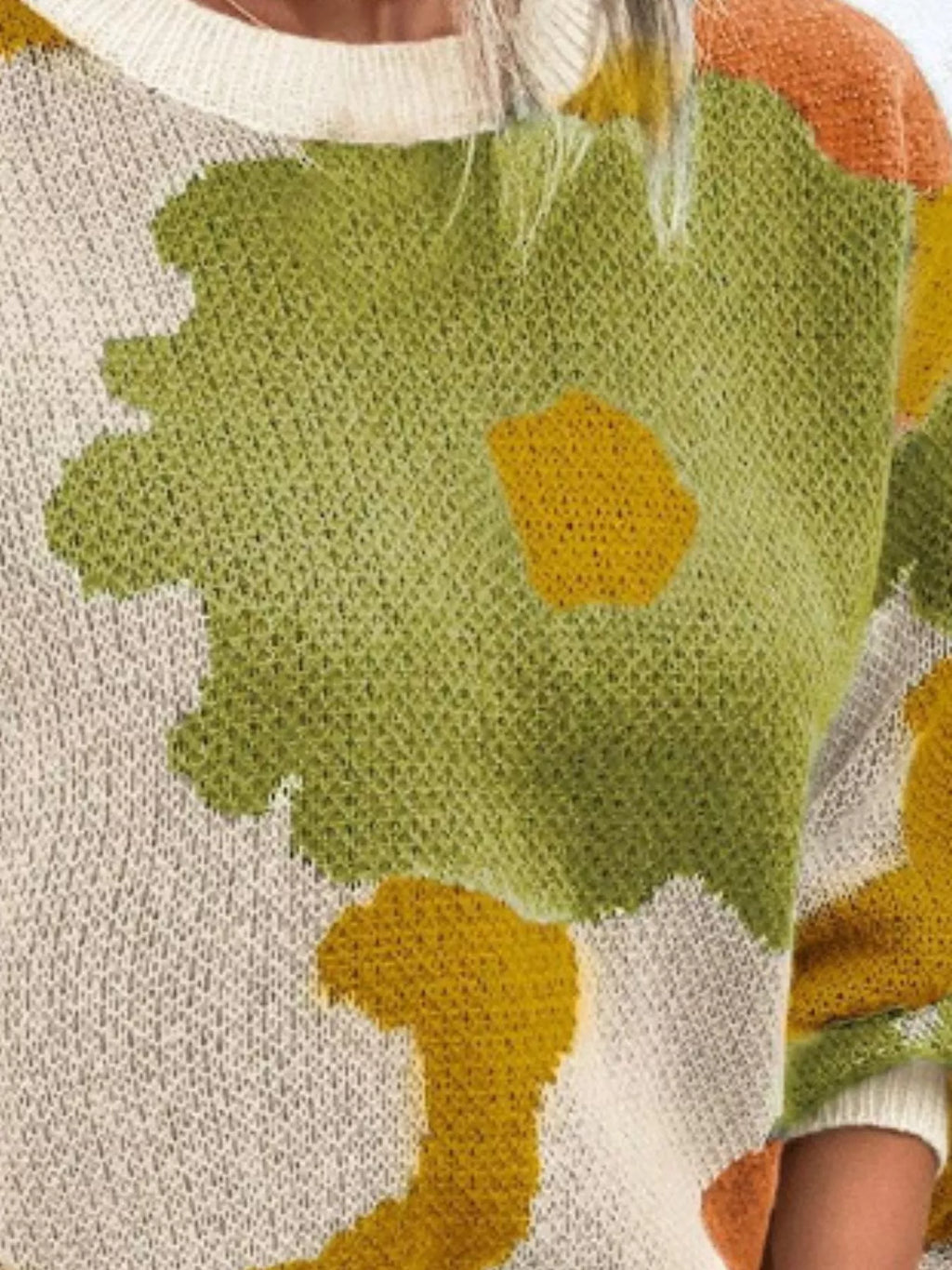 Floral Pattern Round Neck Sweater