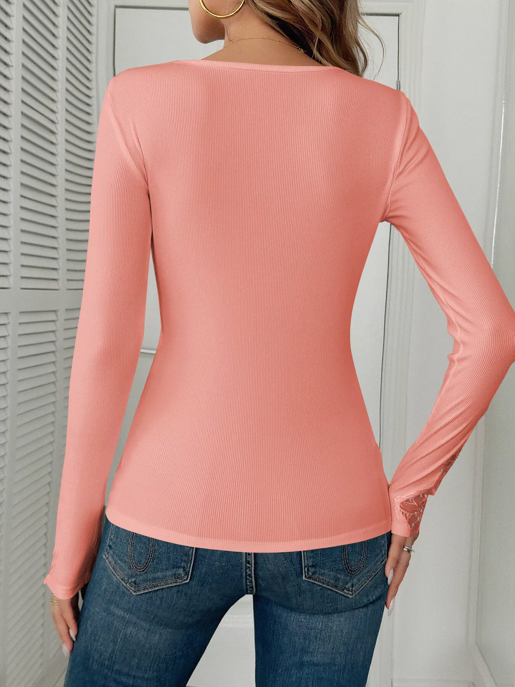 Elegant Lace Trim Long Sleeve Top