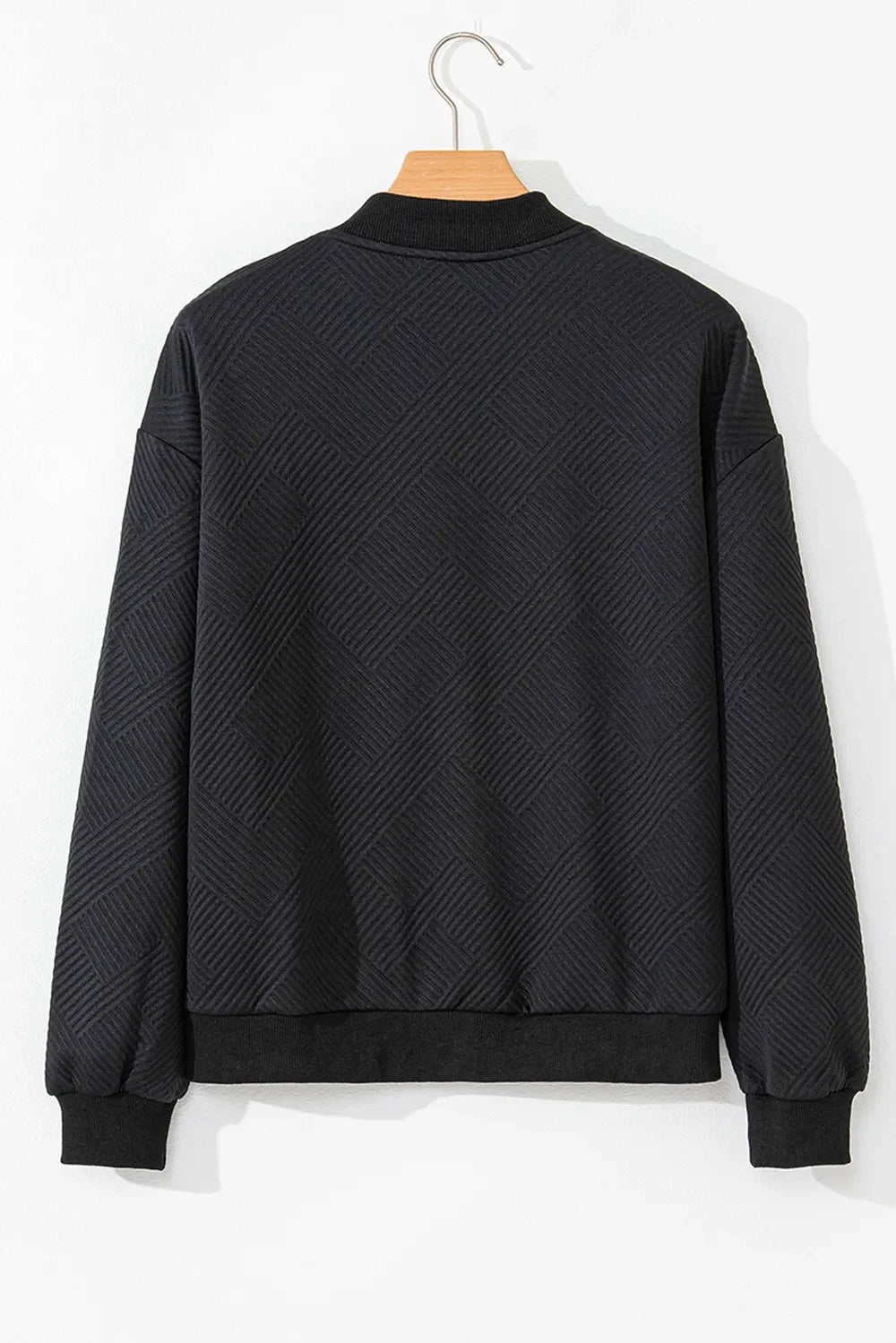 Texture Zip Up Baseball Collar Long Sleeve Jacket