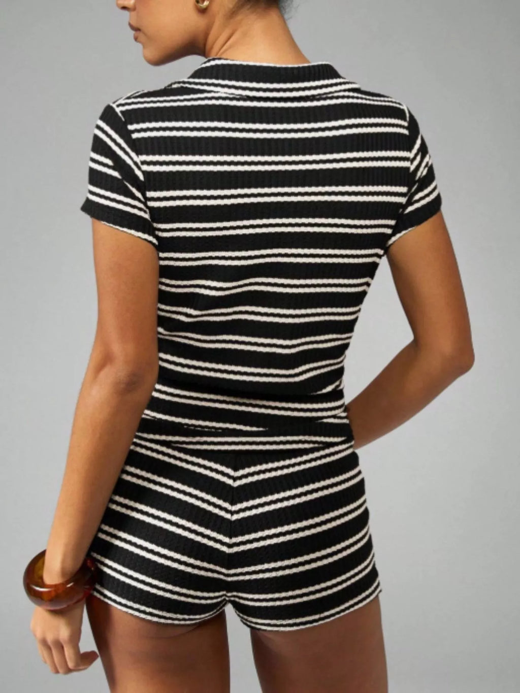 Striped Knit Short Sleeve Top & Shorts Set