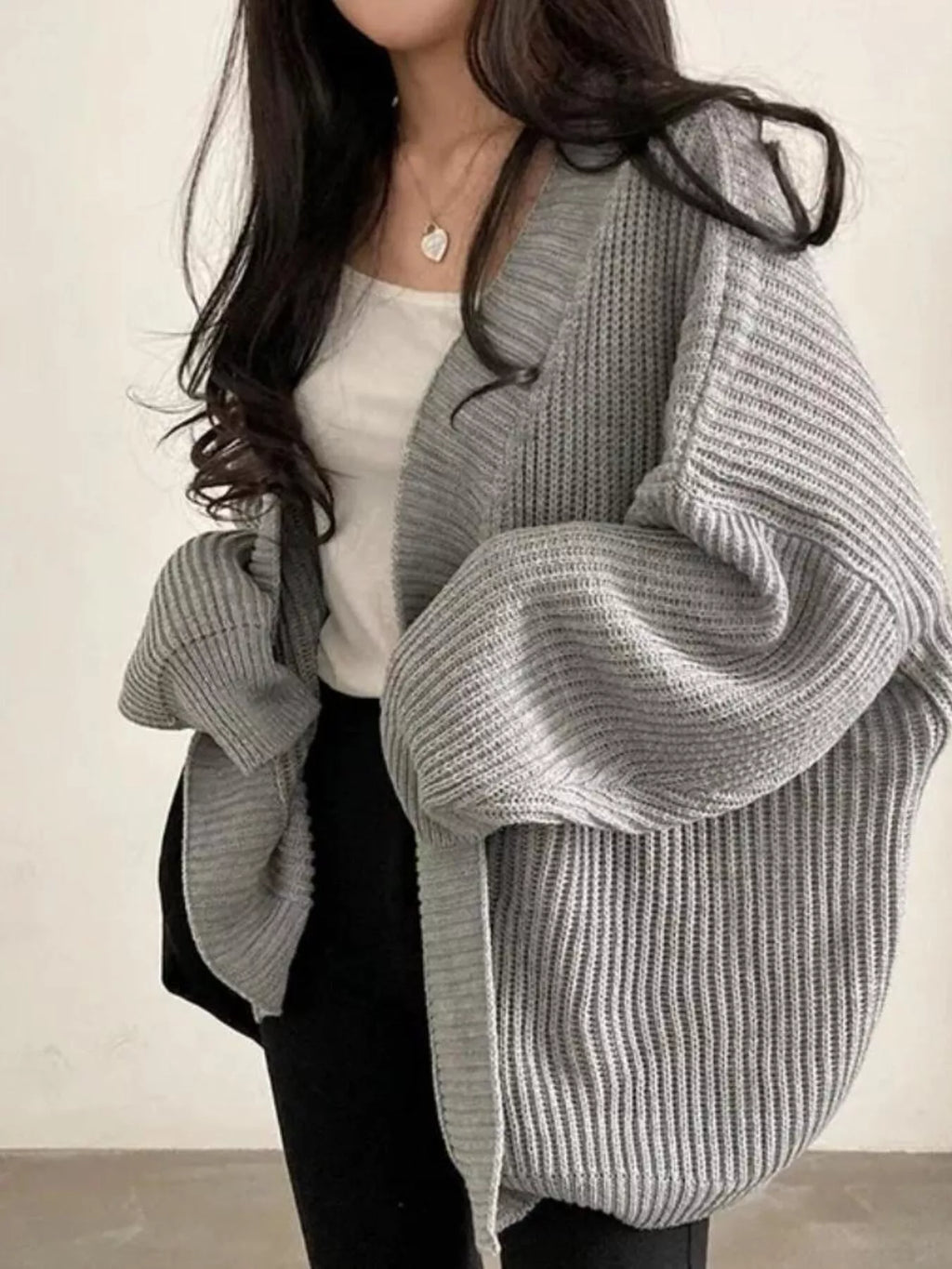 Open Front Oversized Knit Cardigan