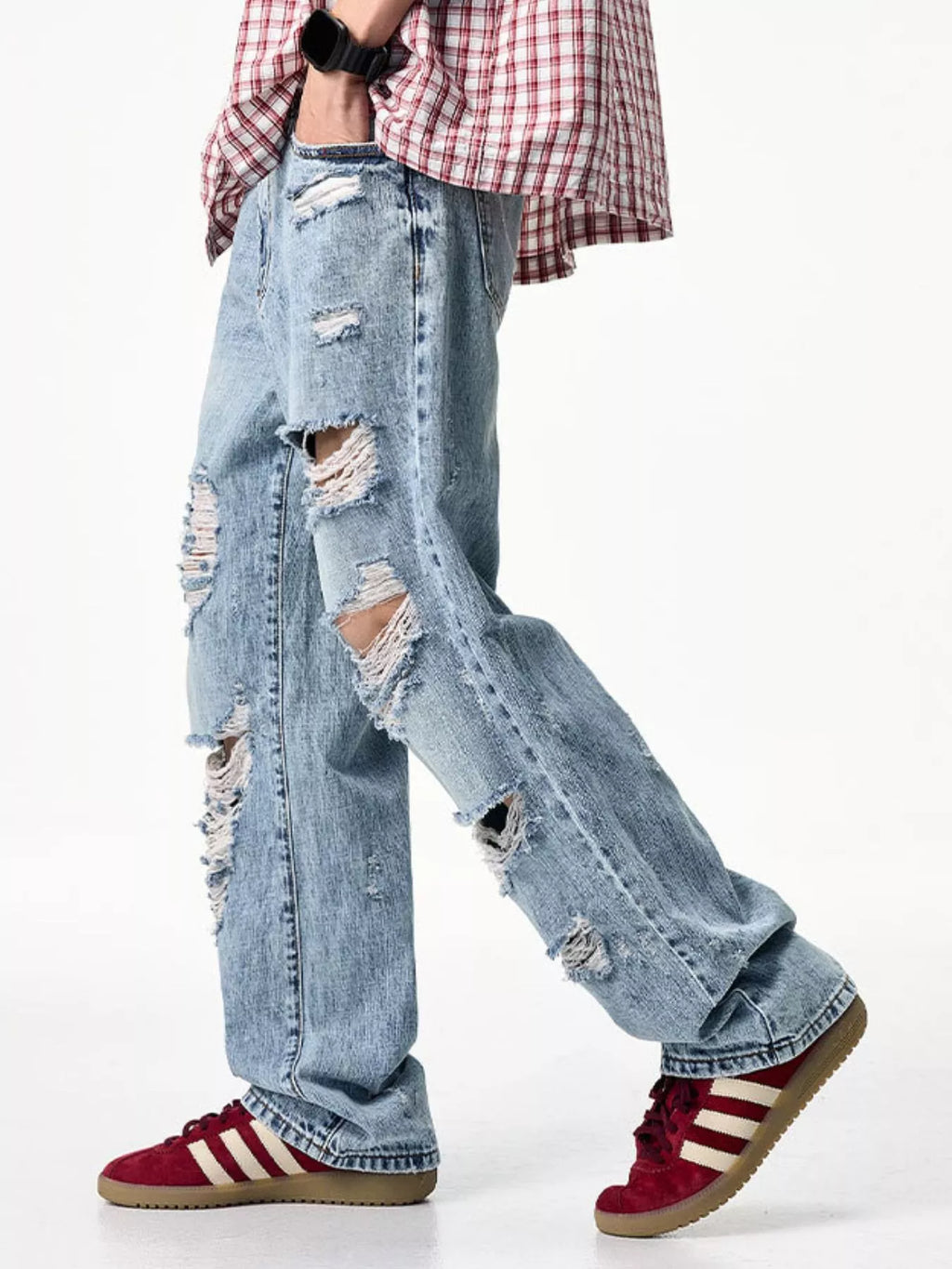Men's Distressed Wide Leg Jeans
