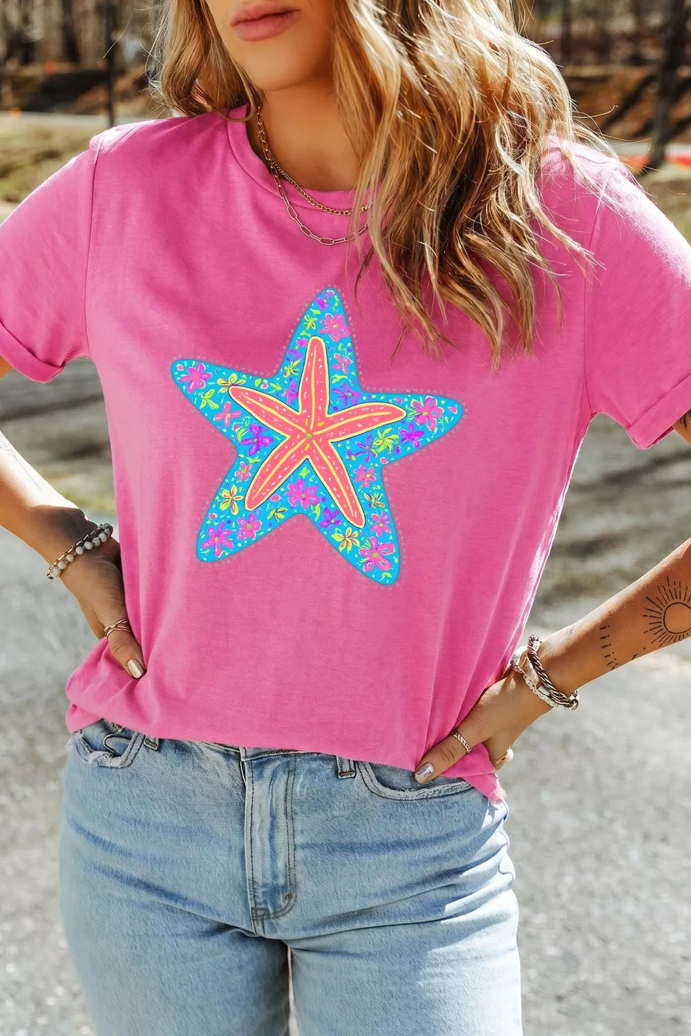 Starfish Graphic Round Neck T-Shirt