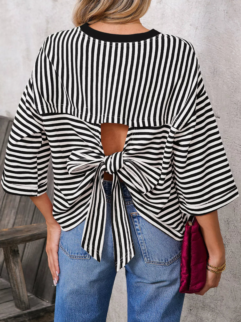 Striped Back Bow Tie T-Shirt