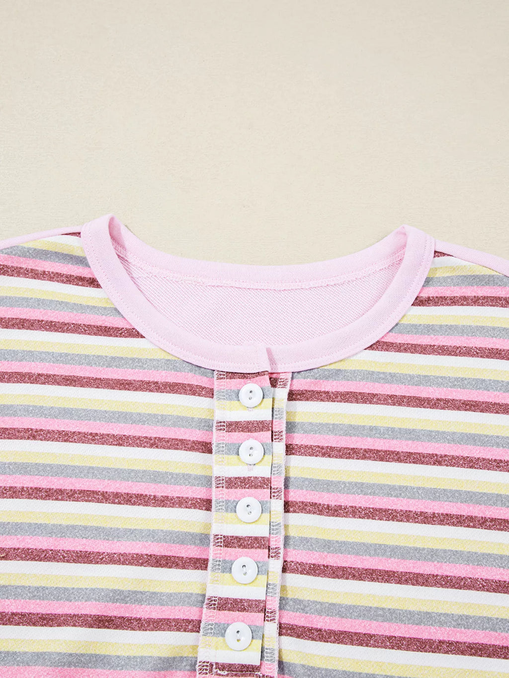 Exposed Seam Color Block Striped Patchwork Loose Henley Sweatshirt