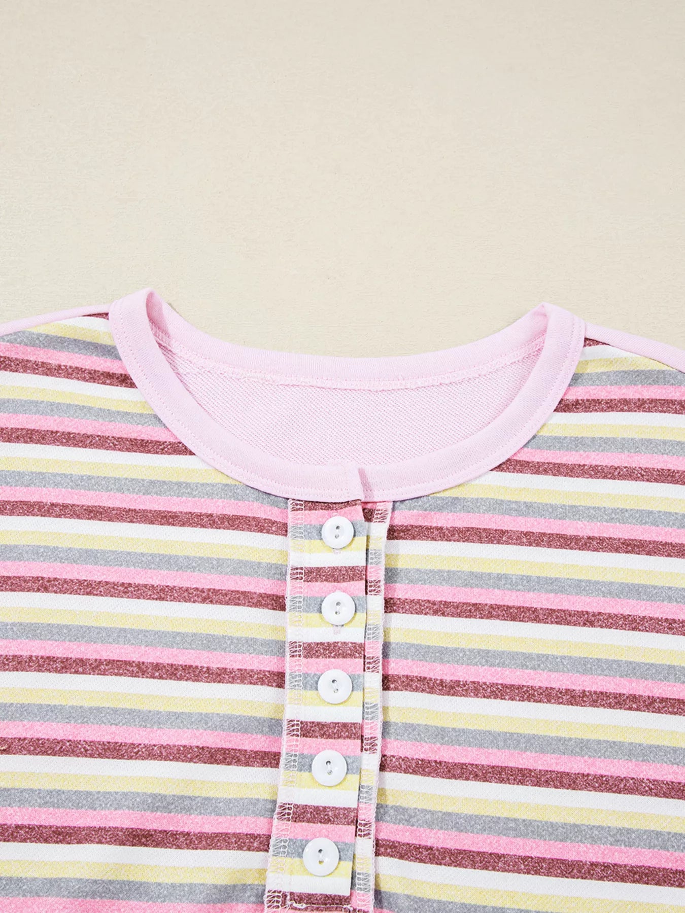 Exposed Seam Color Block Striped Patchwork Loose Henley Sweatshirt