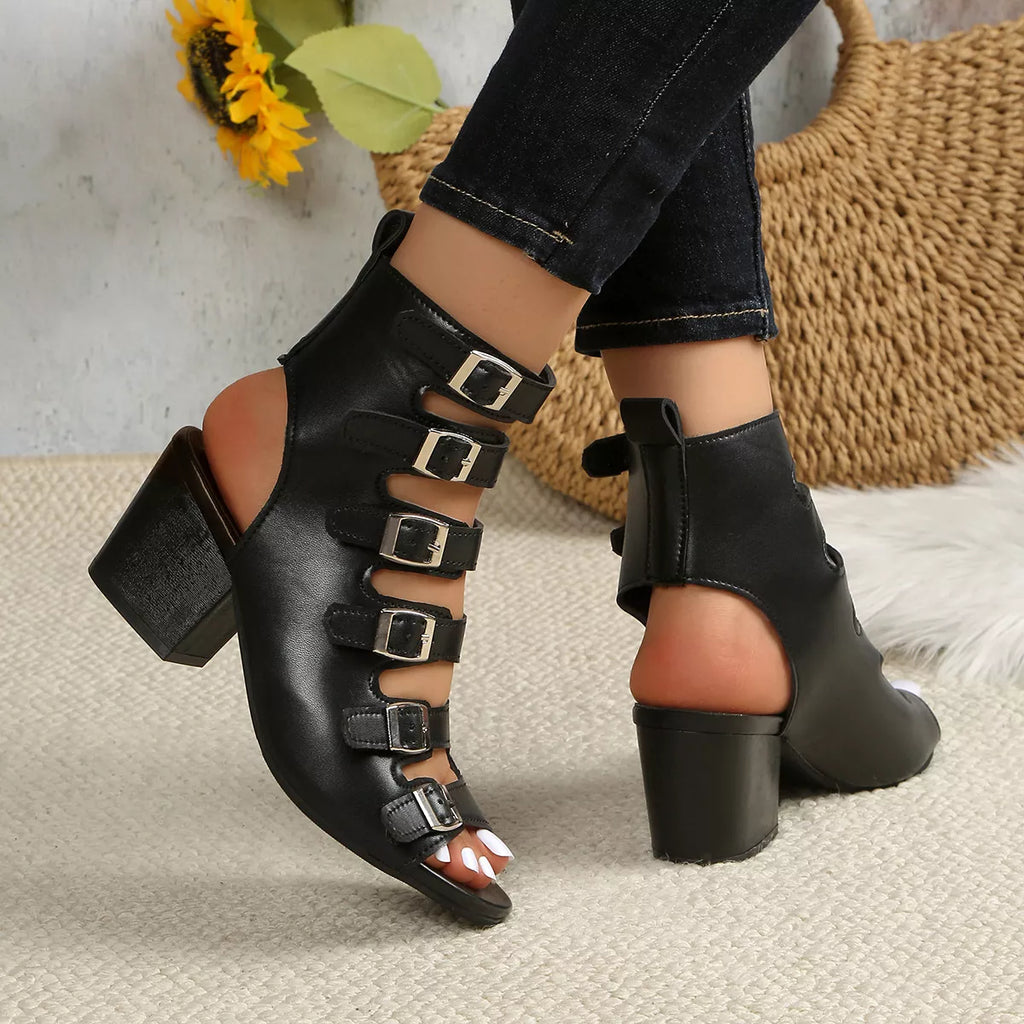 Buckle Block Heels Sandals