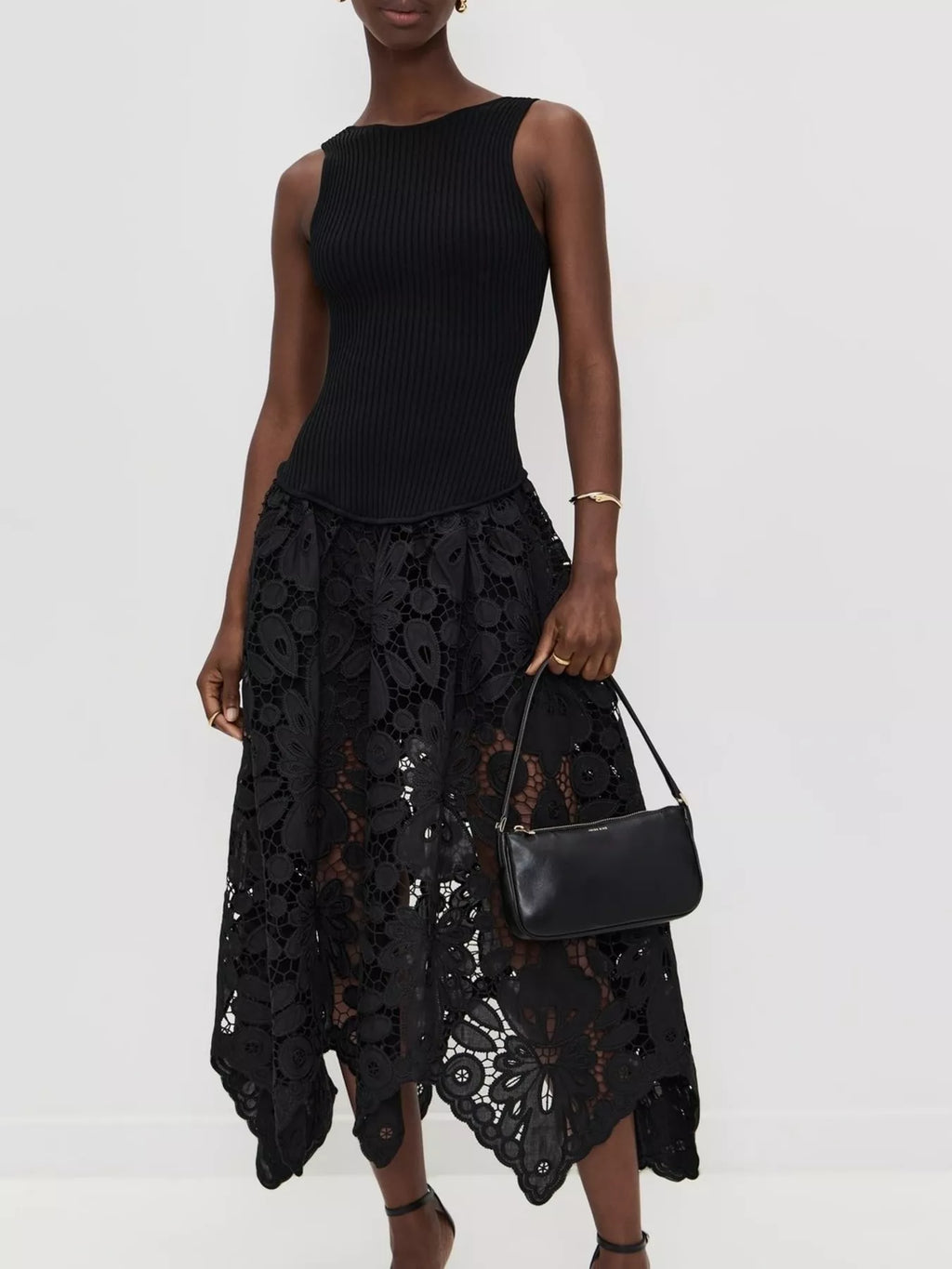 Sleeveless Ribbed Crochet Midi Dress