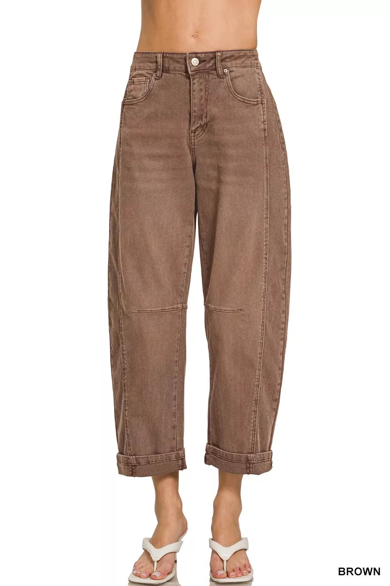 Zenana High Rise Barrel-Leg Cropped Jeans