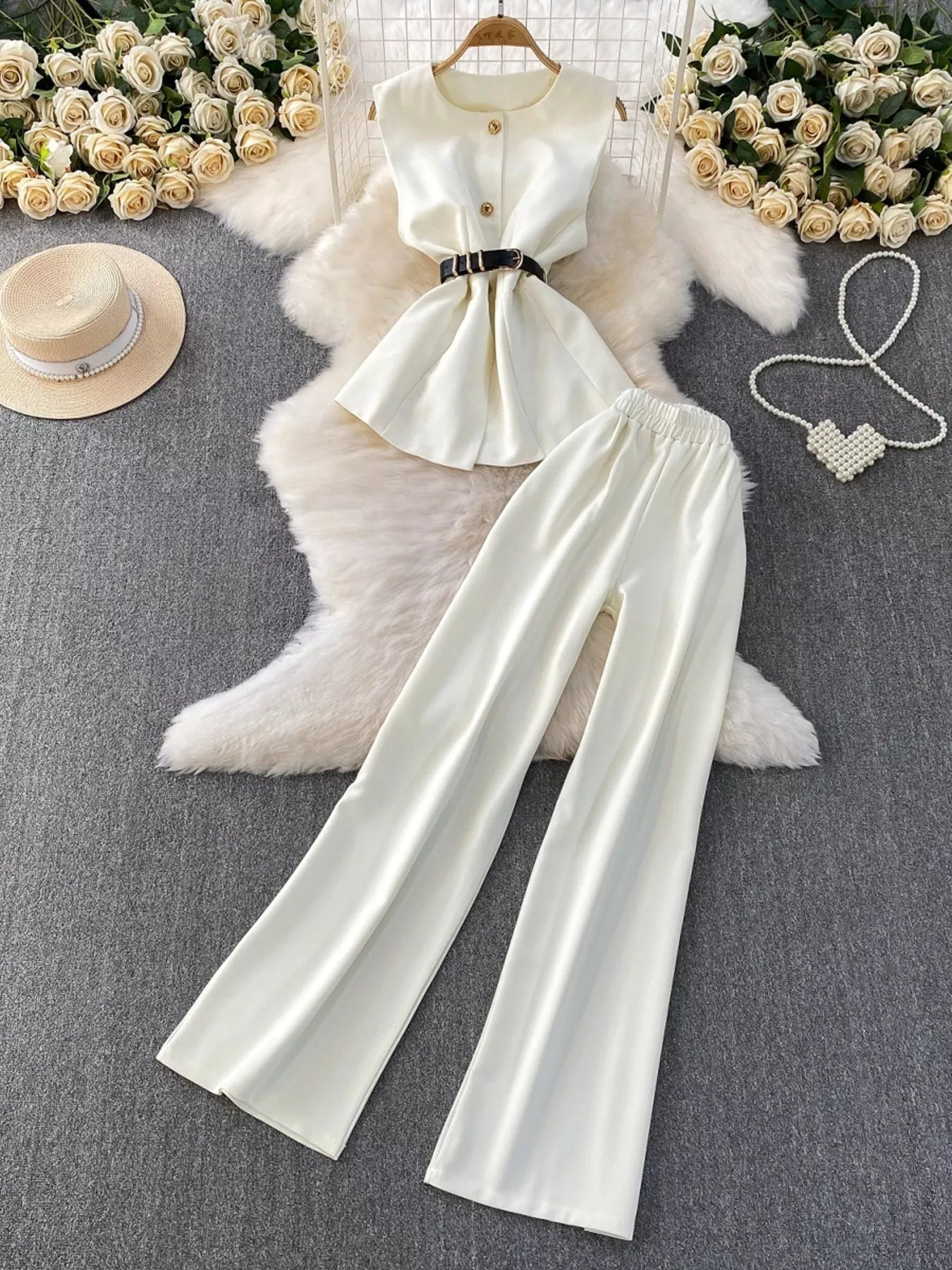 Sleeveless Top and Wide-Leg Pants Set
