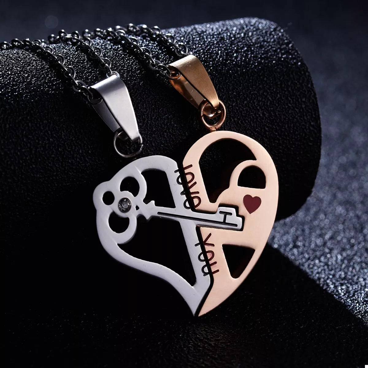 2 Piece Couple Heart Lock Key Necklace