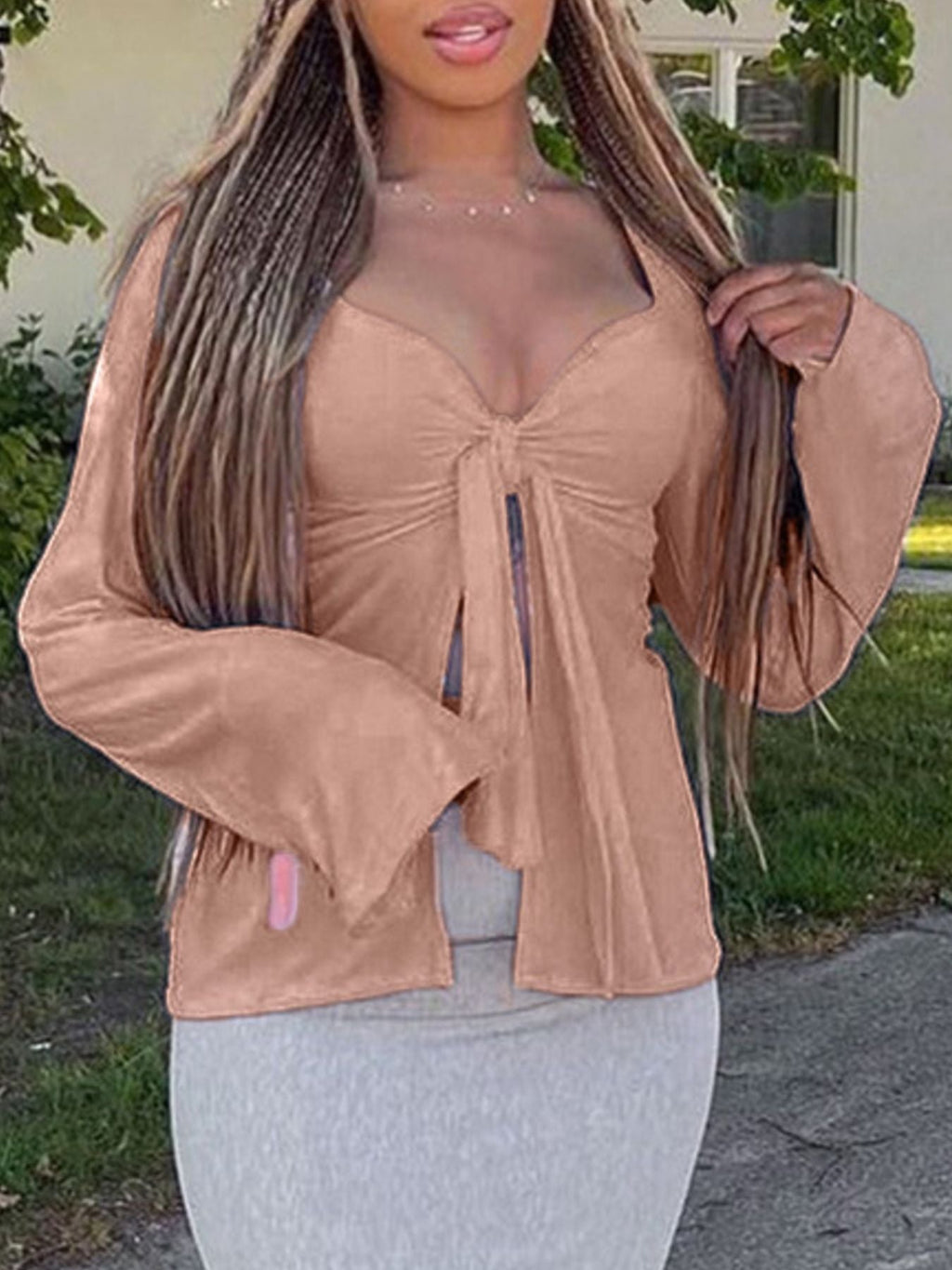 Tie-Front Long Sleeve T-Shirt