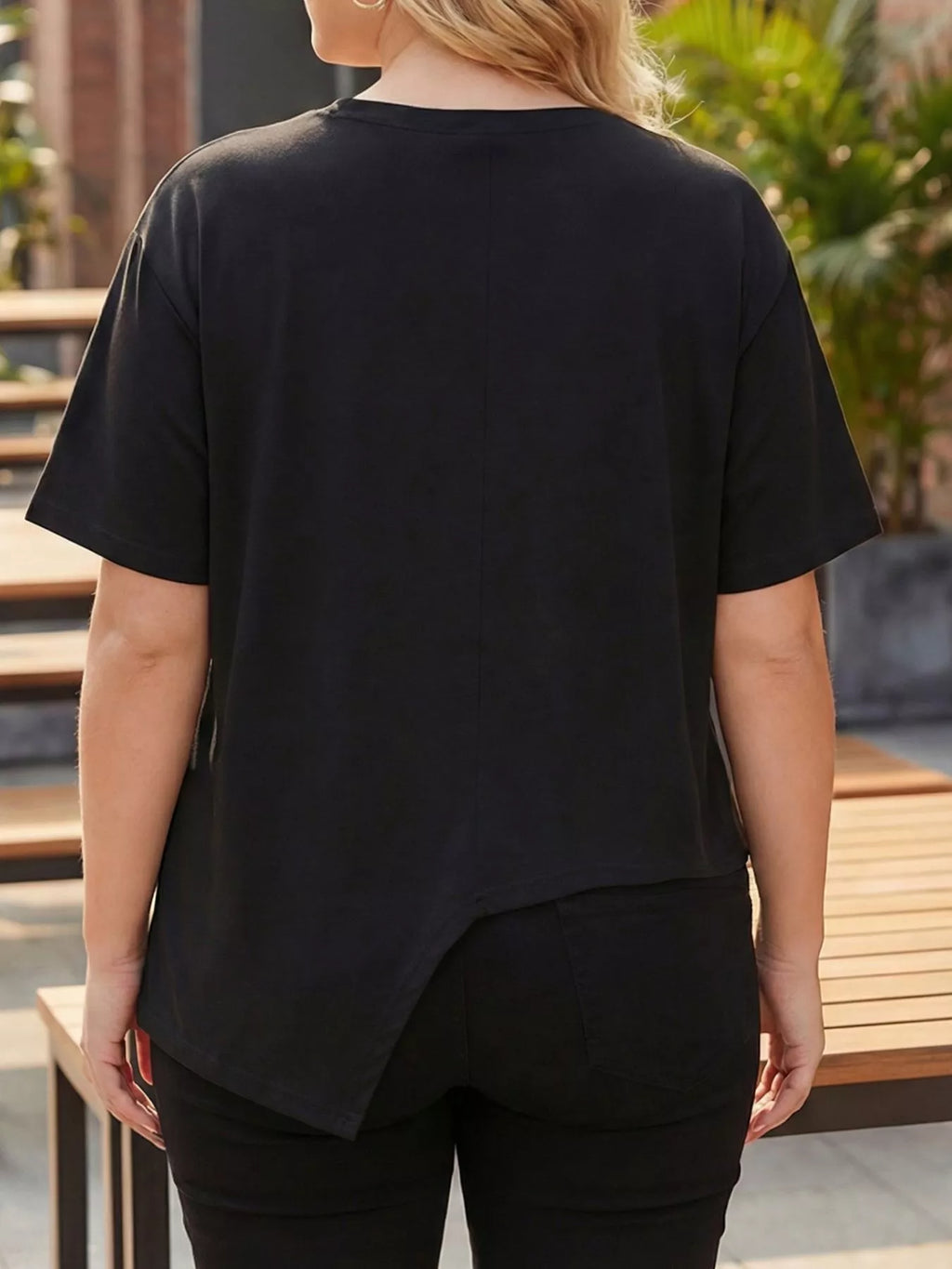 Plus Size Asymmetrical Button Decor Short Sleeve T-Shirt