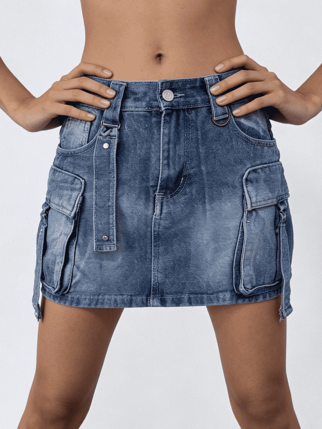 Washed Cargo Denim Skirt