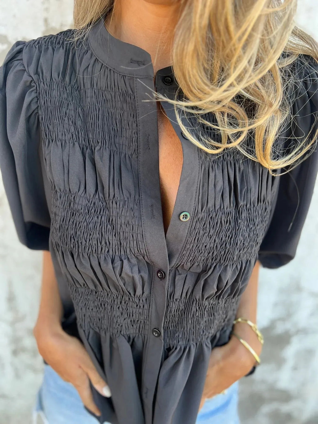 Full Size Smocked Puff Sleeve Blouse Plus Size