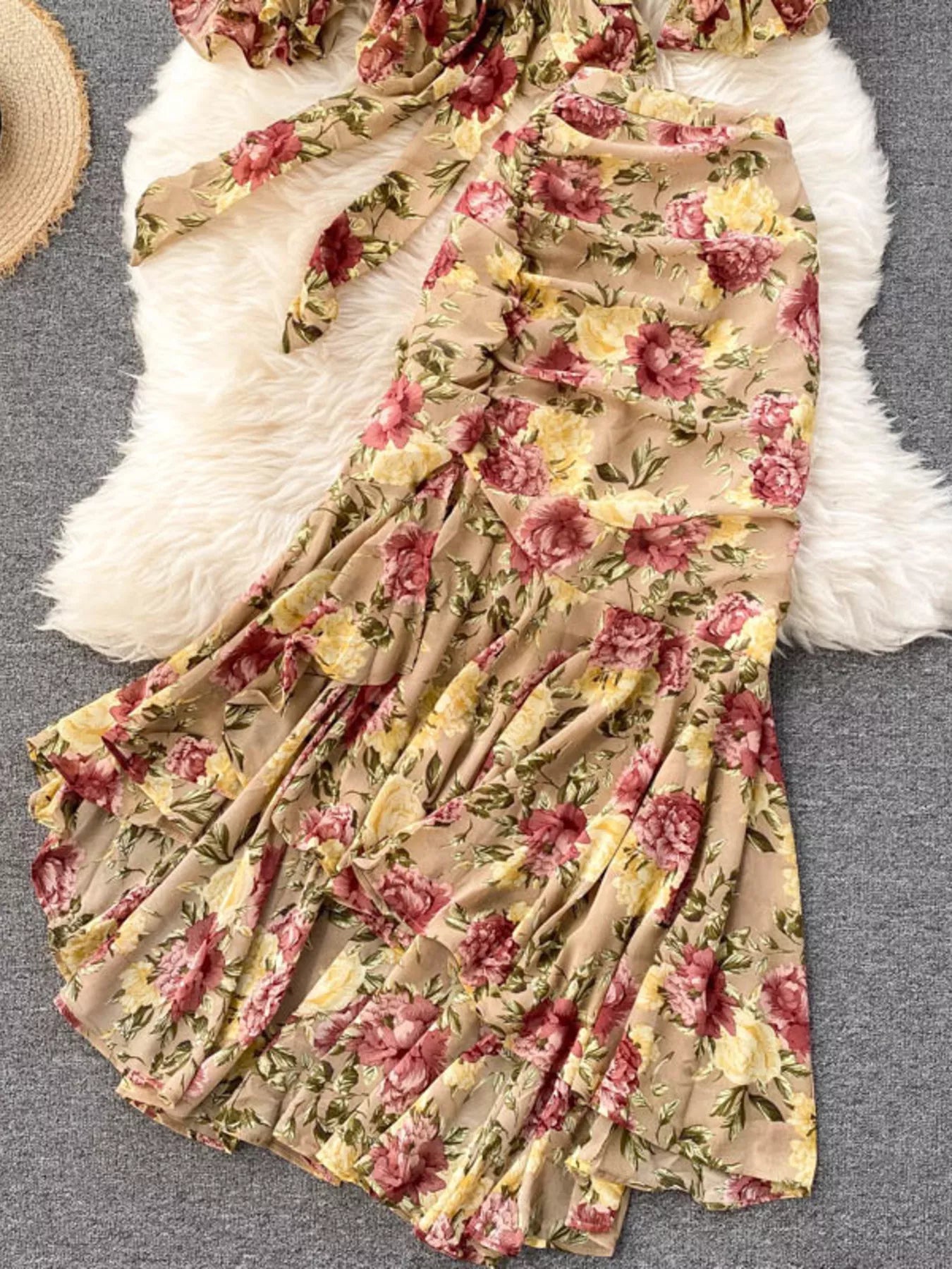 Floral Print Crop Top and Skirt Set