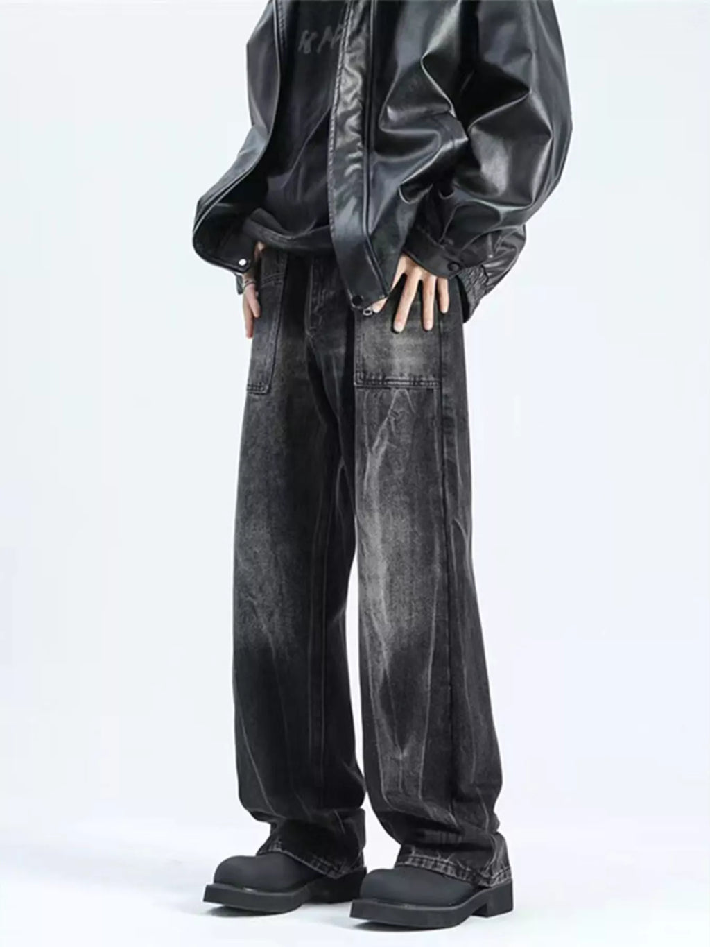 Men's Plus Size Wash Wide Leg Jeans