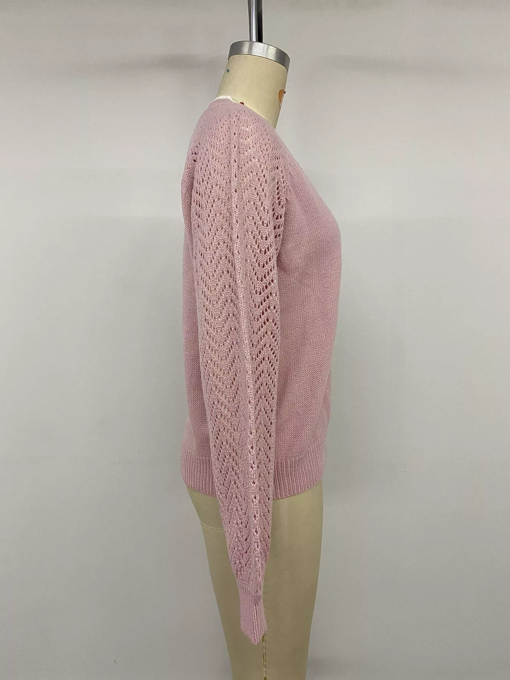 V-Neck Openwork Long Sleeve Sweater