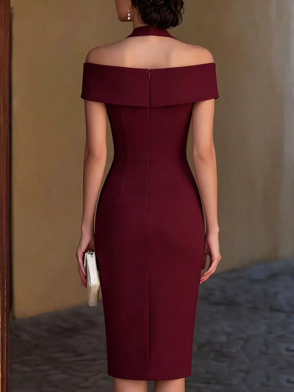 Cold Shoulder Halter Neck Midi Dress