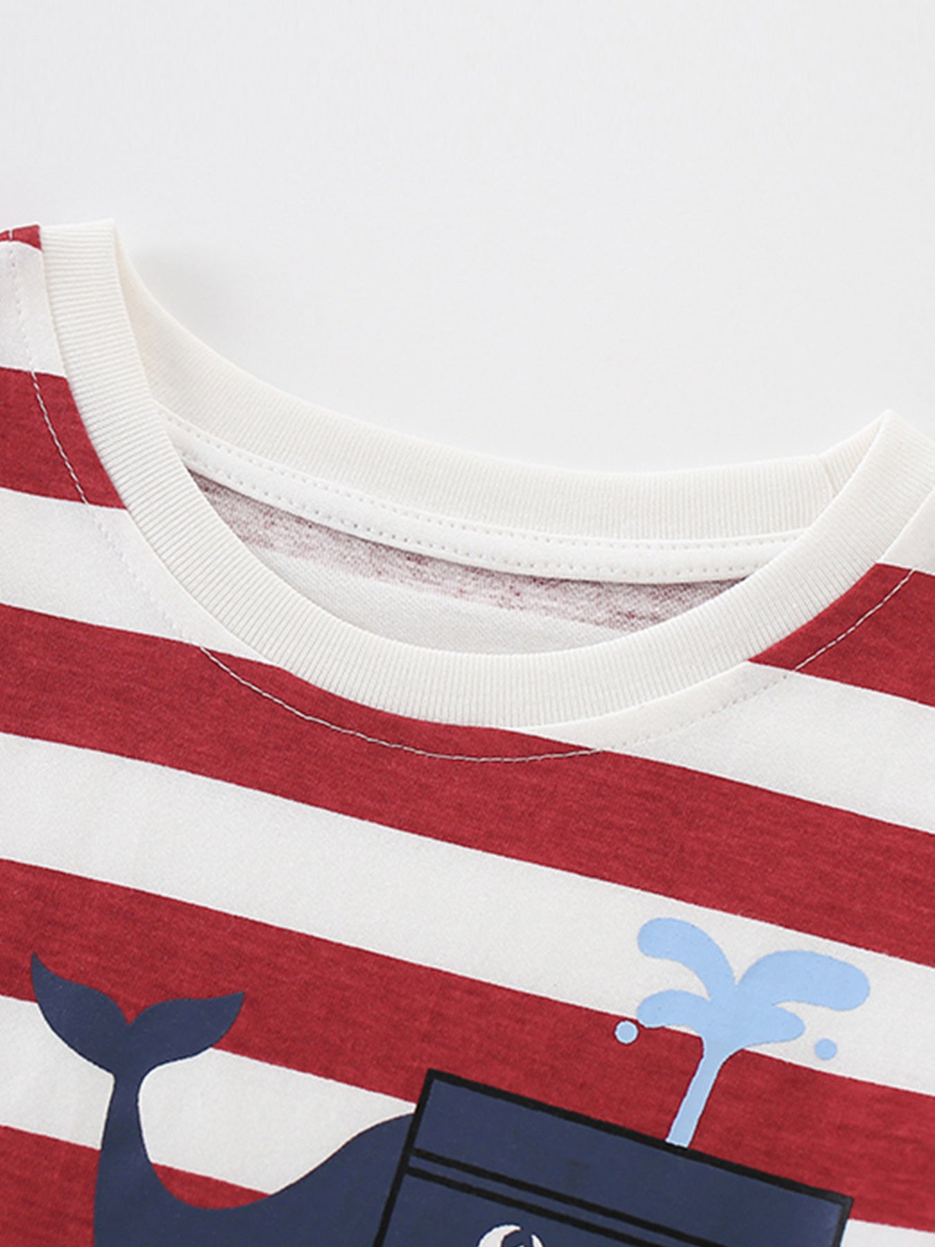 Children's Whale Print Striped Crew Neck T-Shirt