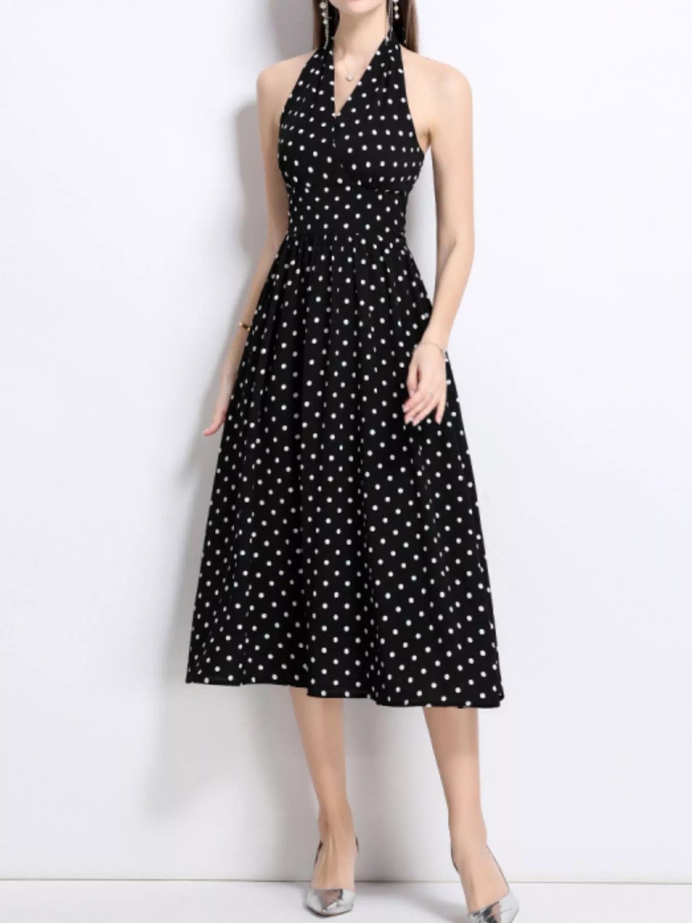 Polka Dot Halter Neck Midi Dress