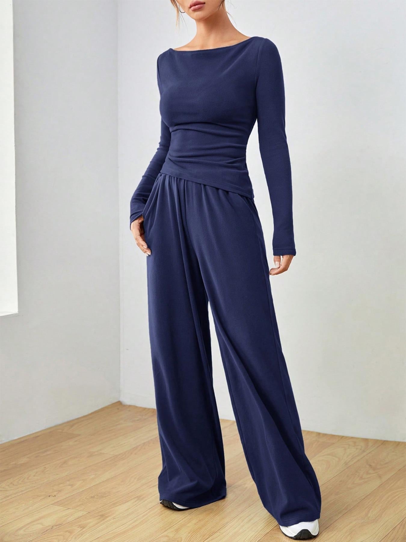Long Sleeve Top and Wide Leg Pants Set