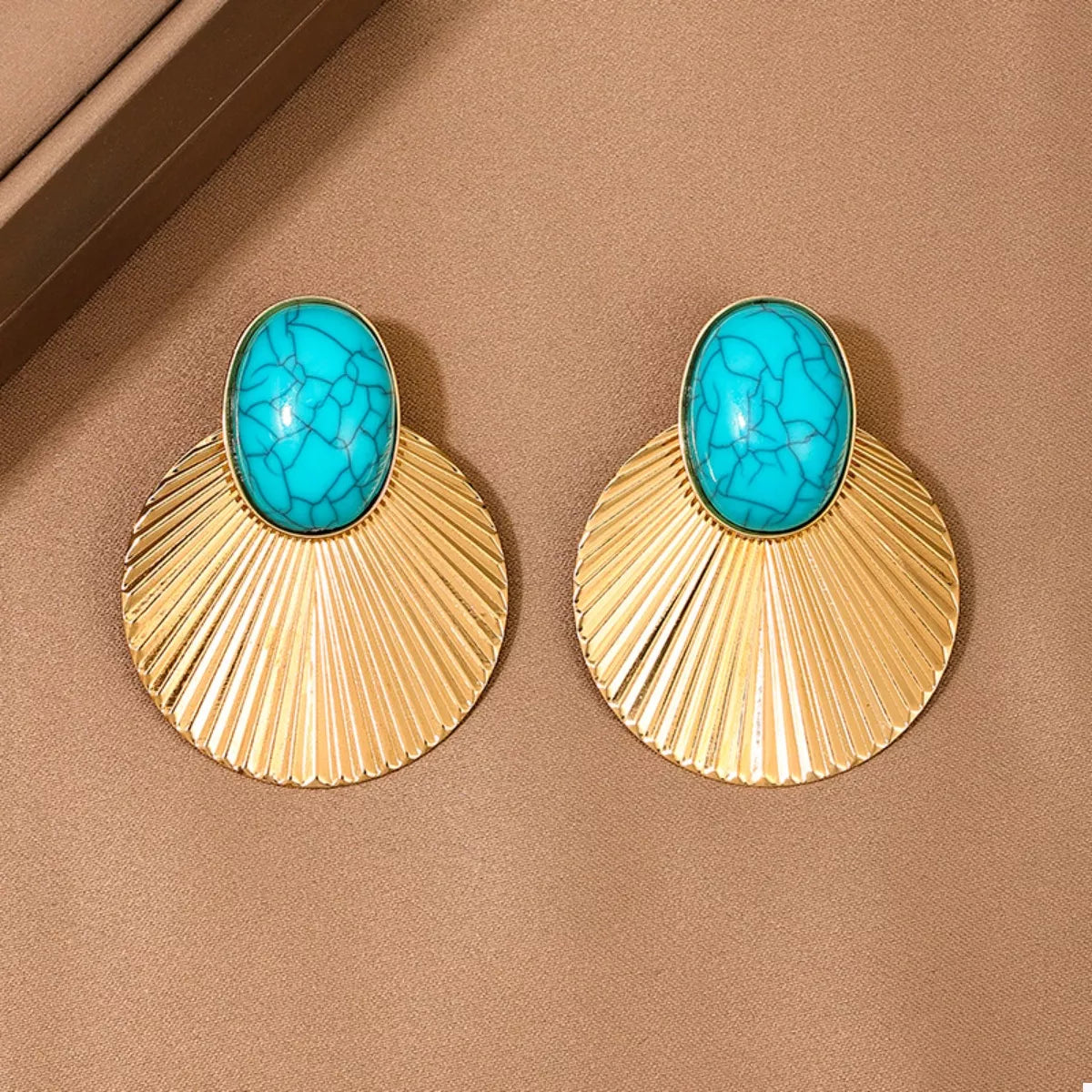 Turquoise Stone Fan Drop Earrings