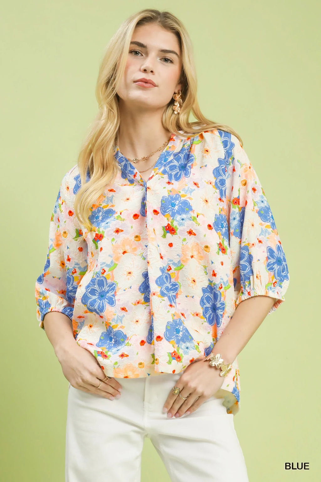 Umgee Mixed Floral Print Blouse