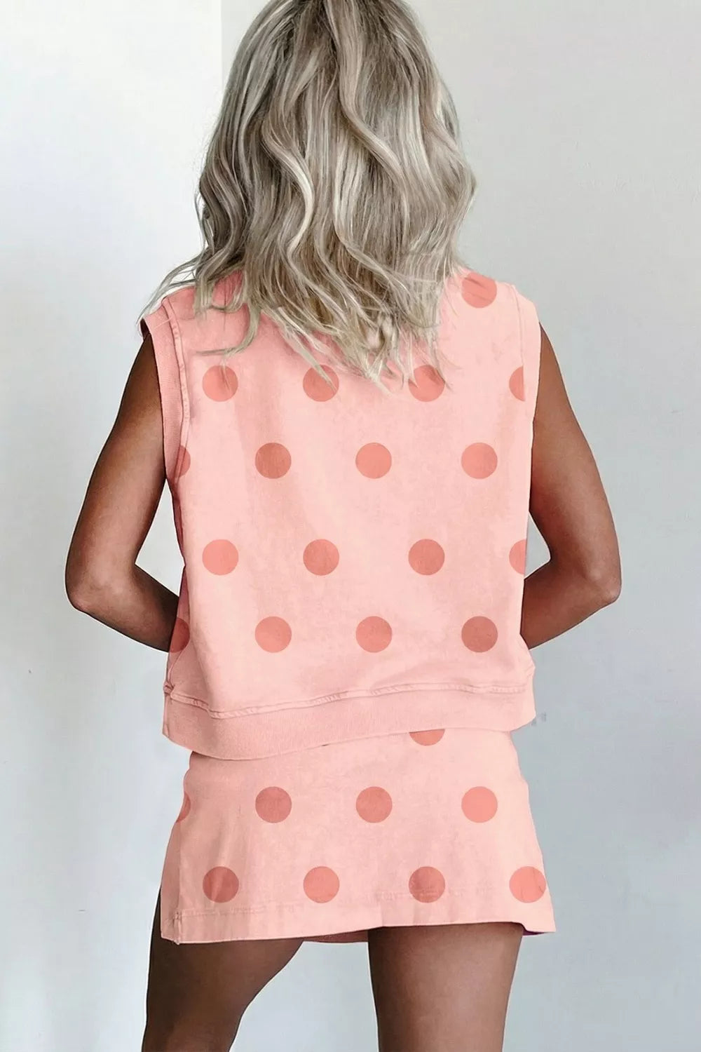 Polka Dot Sleeveless Top and Skort Casual Two-Piece Set