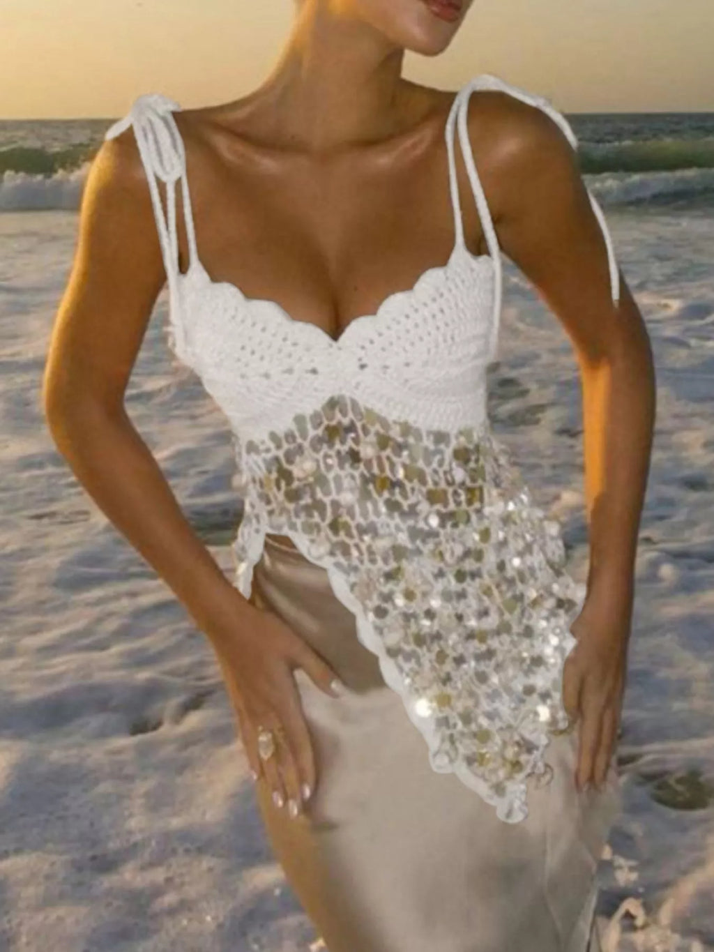 Sequin Crochet Knit Cami