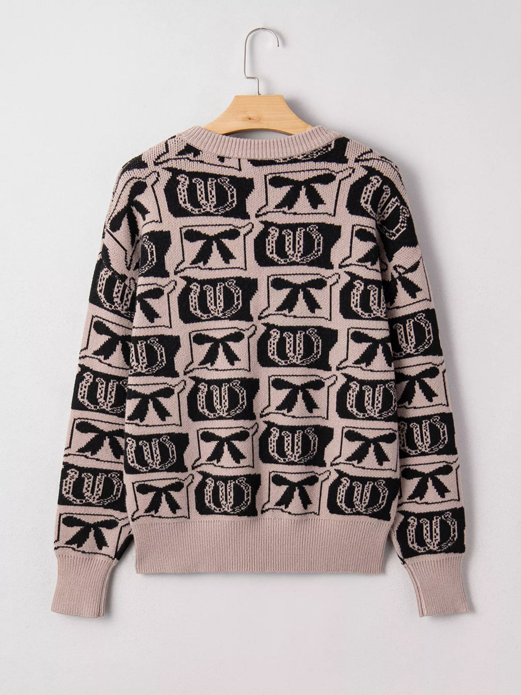 Bows & Horseshoes Pattern Round Neck Sweater