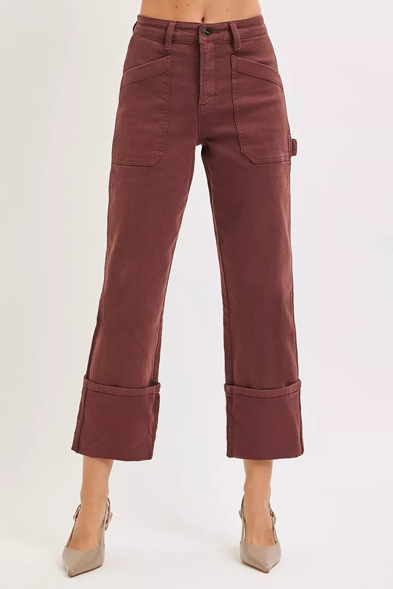 RISEN Full Size High Rise Wide Straight Cuffed Patch Jeans Plus Size