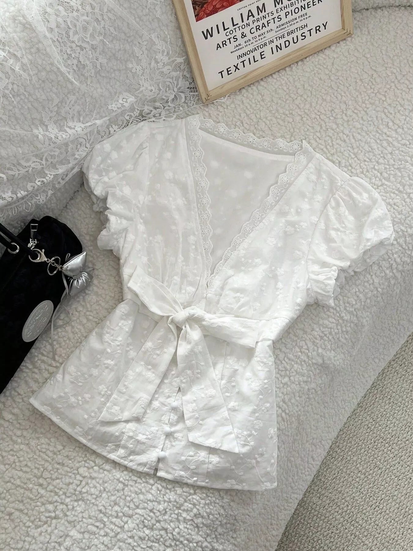Lace Detail Bow Front Blouse